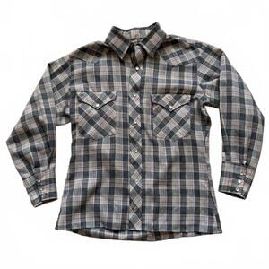 Vintage H Bar C Long Tail Shirt Plaid Pearl Snap Western Ranch Adult Size 15-33